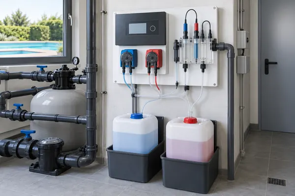 Beispieldarstellung einer automatischen Mess- und Dosieranlage für Poolwasser